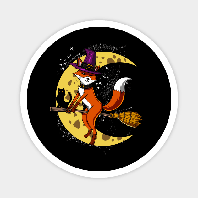 Fox Witch Riding A Broom Halloween Magnet by underheaven